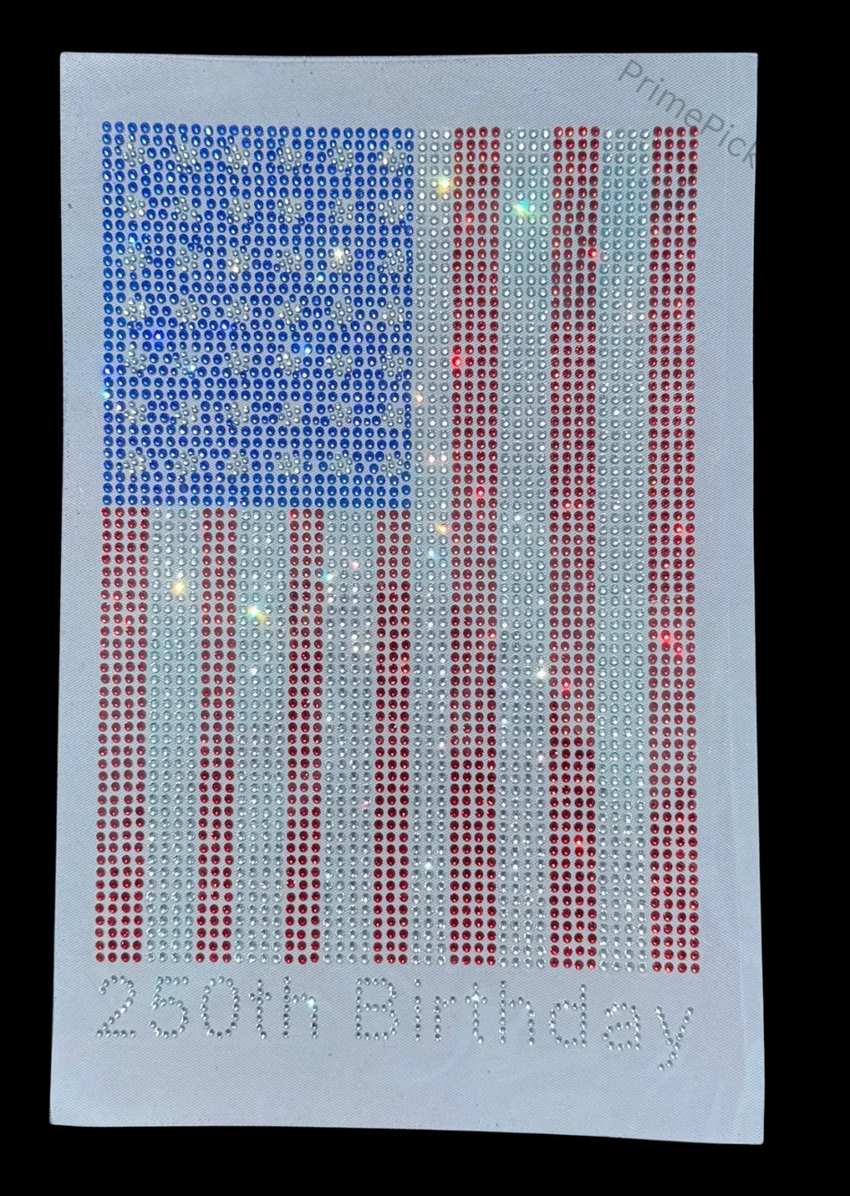 USA Flag Rhinestone Iron-On Patch 250th Birthday Bling Applique 11x7 DIY